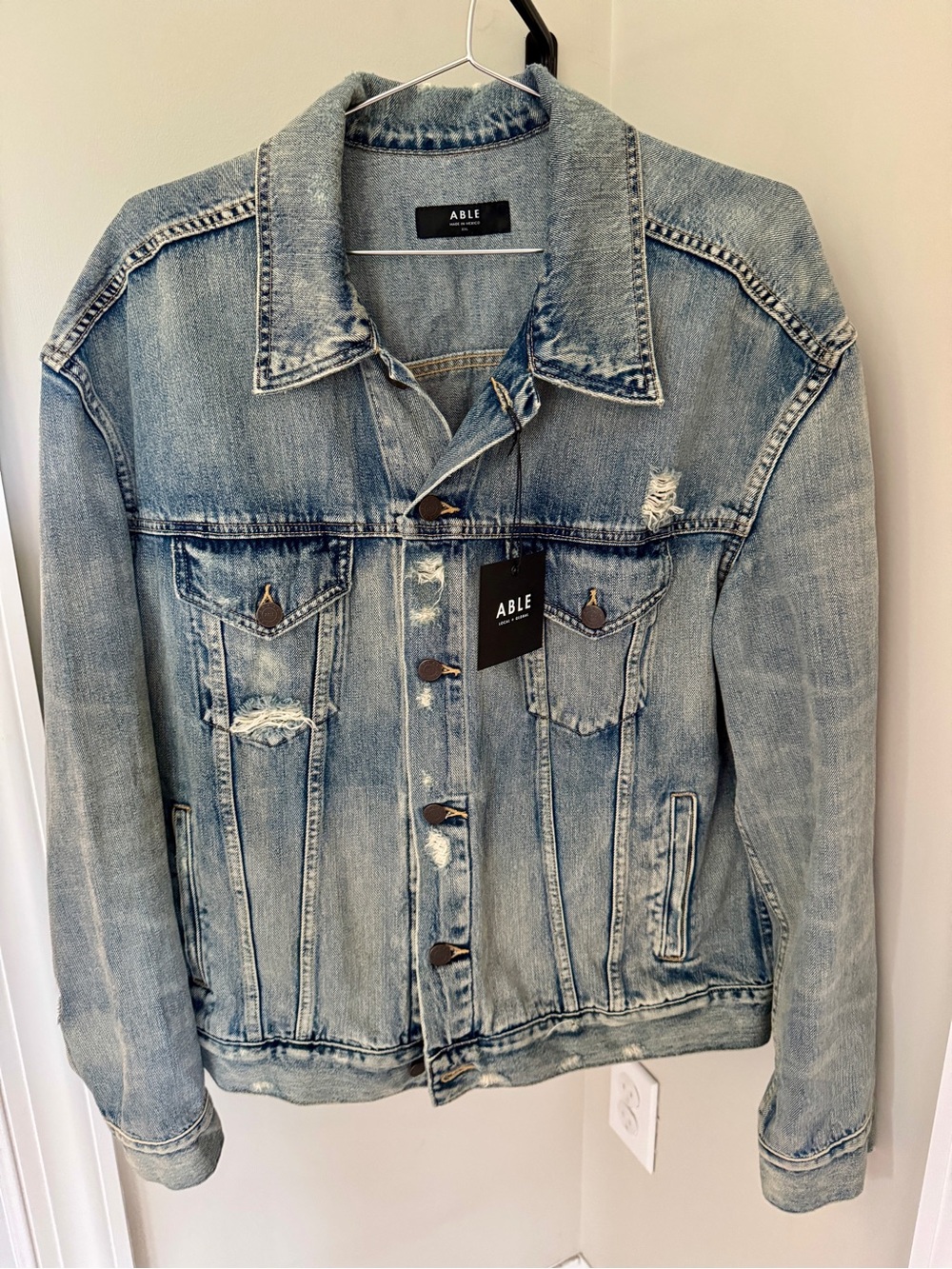 ABLE Distressed Light Denim Trucker Jacket